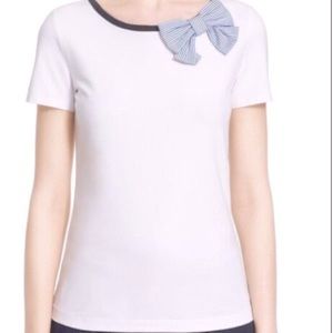 Kate Spade Broome Street Blue Seersucker Bow T Shirt